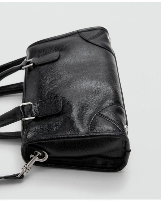 Mango Black Mini Shiny Handles Handbag
