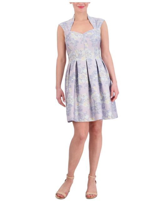 Vince Camuto White Floral-jacquard Sweetheart-neck Fit & Flare Dress