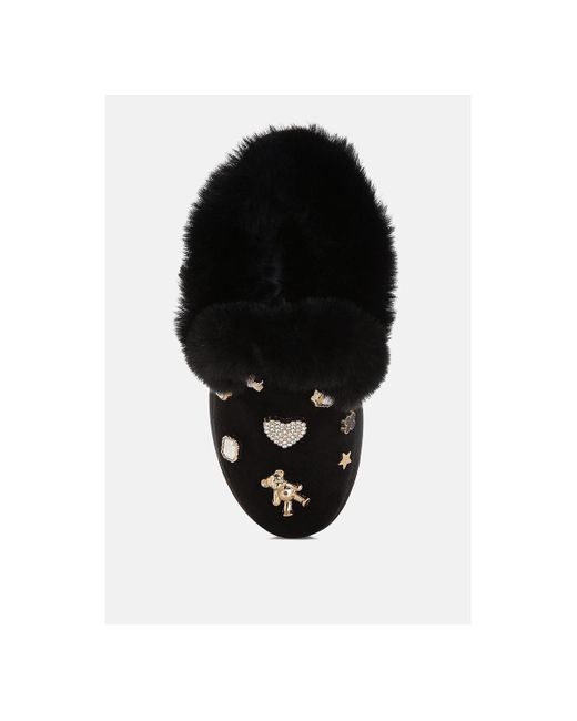 LONDON RAG Black Zeta Charm Detail Slip On Snow Boots