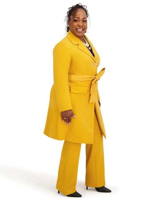 Kasper Yellow Three Button Patch Pocket Trench Coat