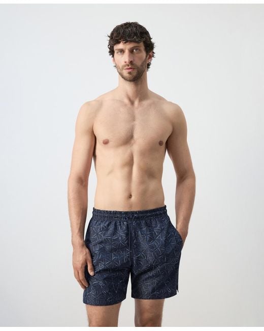Mango Blue Drawstring Printed Swimsuit for men