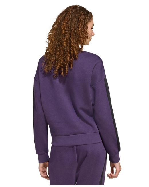 Adidas Purple Essentials 3-stripes Fleece Crew Neck Sweatshirt