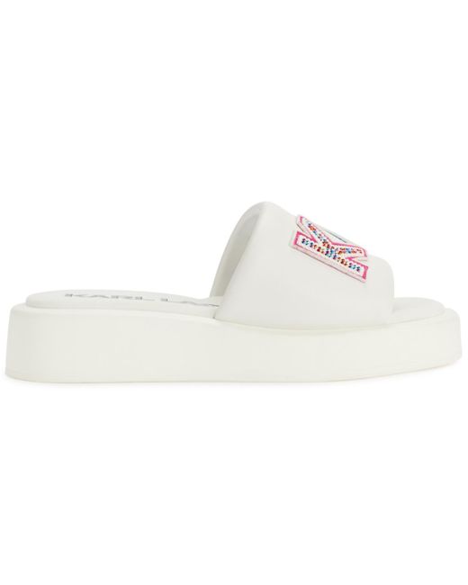 Karl Lagerfeld White Opal Stone Platform Slide Flat Sandals