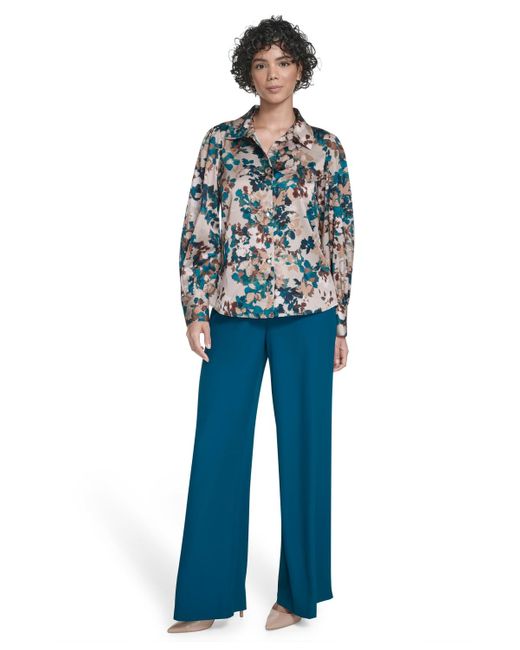 Calvin Klein Blue Petite Printed Long Sleeves Top