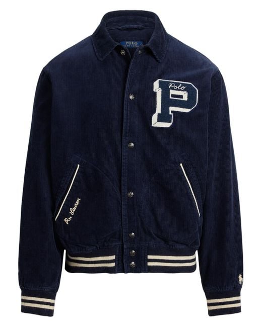 Polo Ralph Lauren Blue Corduroy Letterman Jacket for men