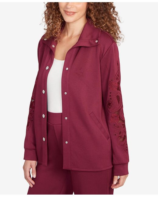 Ruby Rd Petite Embroidered Floral Cutout Snap Jacket