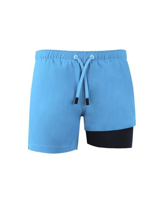 NoNetz Blue Retro 5" Inseam Slim Fit No Rash Swim Trunks for men