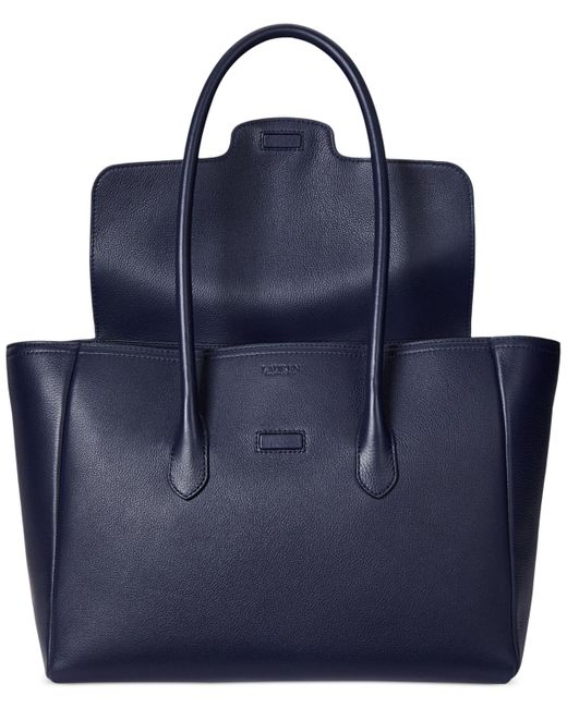 Ralph Lauren Blue Pebbled Leather Extra-large Tanner Satchel