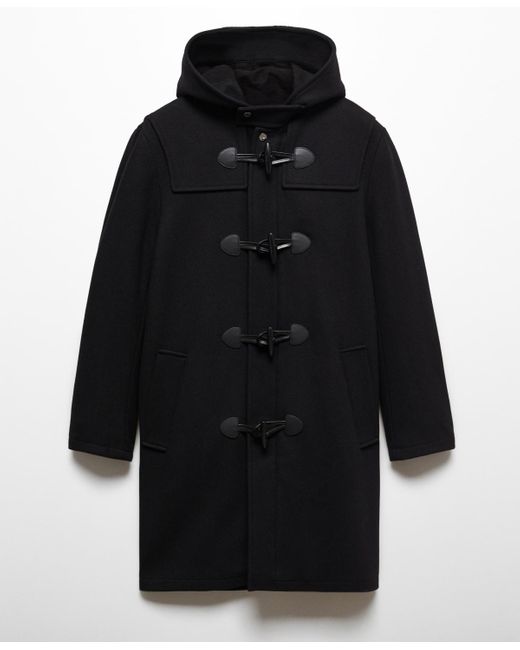 Mango Black Wool Hooded Coat for men