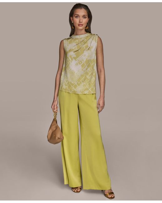 Donna Karan Green Petite Shoulder-button Sleeveless Top