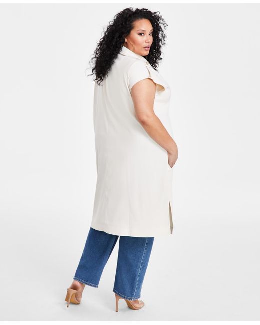 Nina Parker White Plus Size Clasp-front Duster Vest