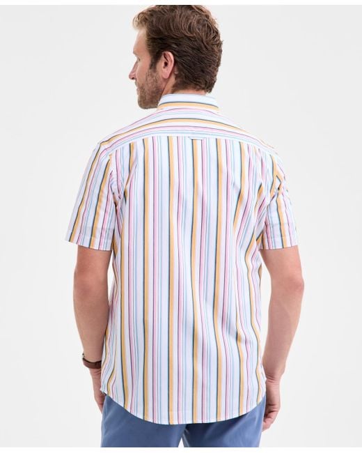 Club Room White Kara Stripe Short-sleeve Button-down Poplin Shirt for men