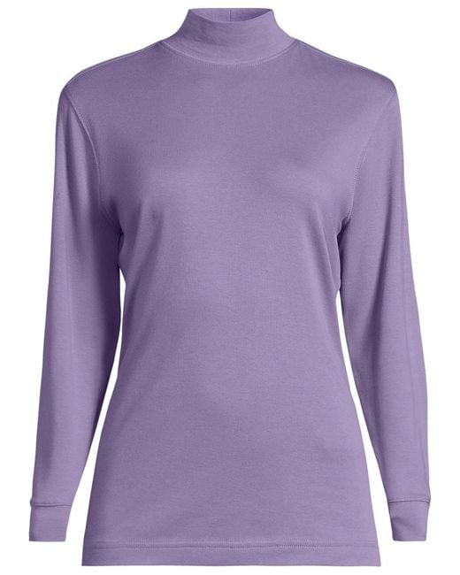 Lands' End Purple Relaxed Cotton Long Sleeve Mock Turtleneck