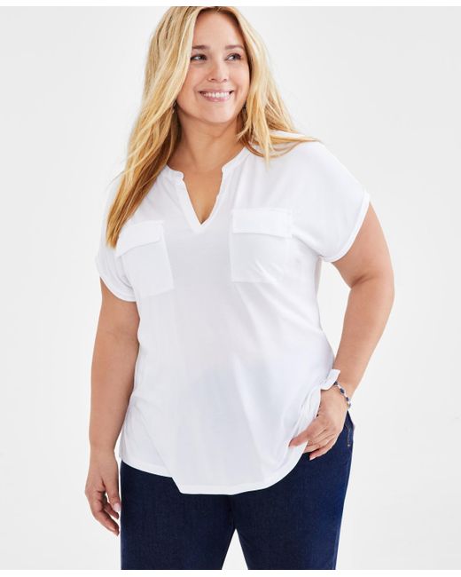 Style & Co. Plus Size Knit Camp Shirt in White Lyst