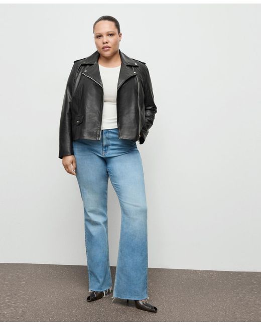 Mango Blue Leather Biker Jacket
