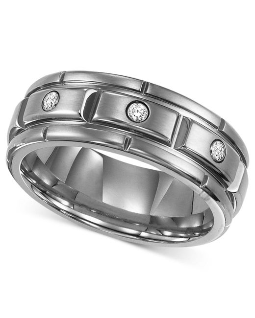 Triton Metallic Men's Titanium Ring, Three Diamond Wedding Band (1/10 Ct. T.w.) for men