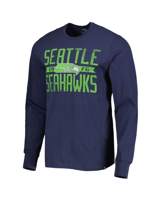 '47 Blue College Distressed Seattle Seahawks Brand Wide Out Franklin Long Sleeve T-shirt for men