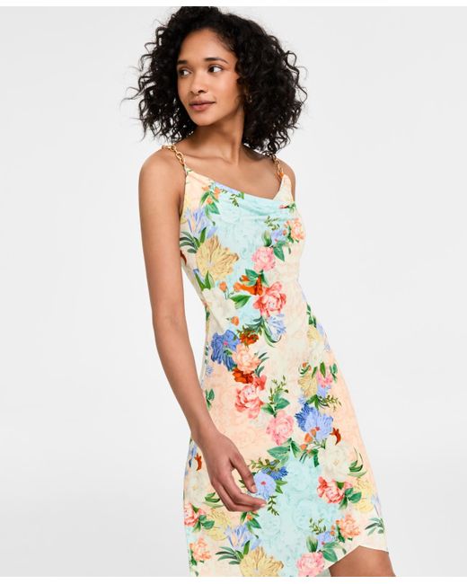 Siena Jewelry White Floral Print Cowl Neck Sleeveless Sheath Dress