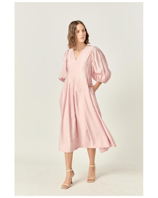 English Factory Pink Contrast Binding Midi Dress