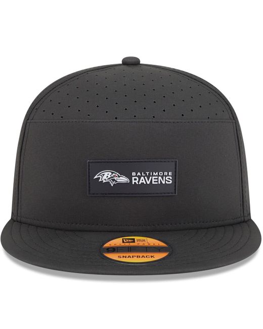 KTZ Black Baltimore Ravens 2025 Sideline Split Panel 9fifty Snapback Hat for men