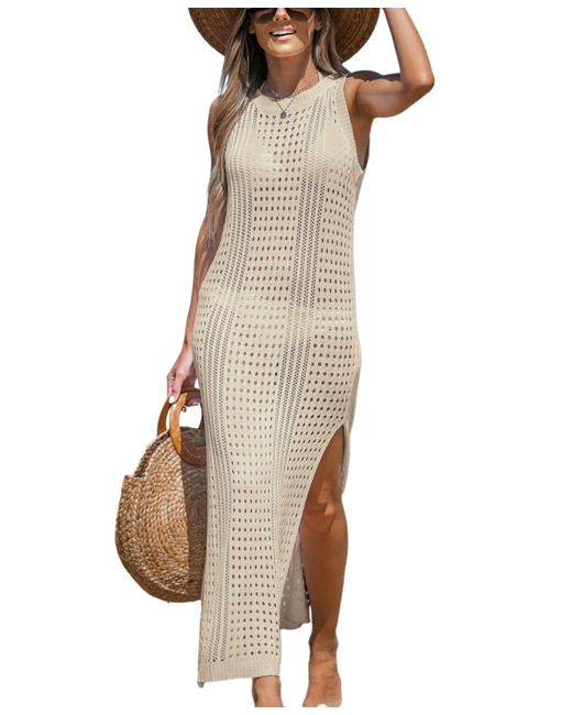 CUPSHE Natural Sleeveless Perforated Maxi Cover-up