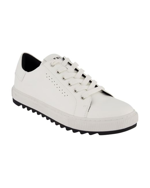 DKNY White Smooth Leather Sawtooth Sole Sneakers for men