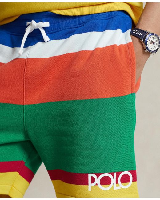 Polo Ralph Lauren Green 6-inch Logo Striped Fleece Shorts for men