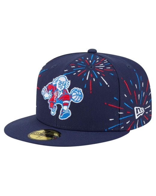 KTZ Blue Philadelphia 76ers Americana Fireworks 59fifty Fitted Hat for men