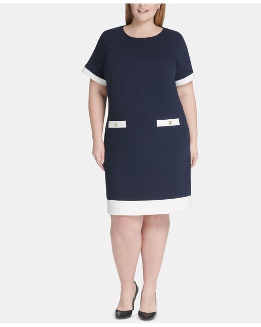 Tommy Hilfiger Blue Plus Size Piqué Pocket Dress