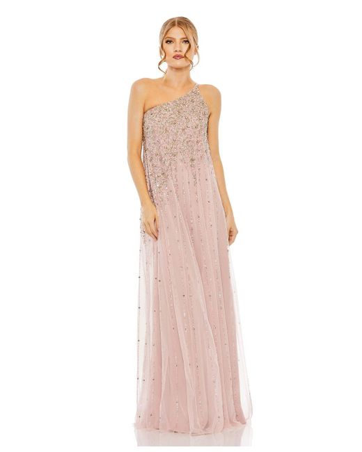 Mac Duggal White One Shoulder Embellished Trapeze A Line Gown
