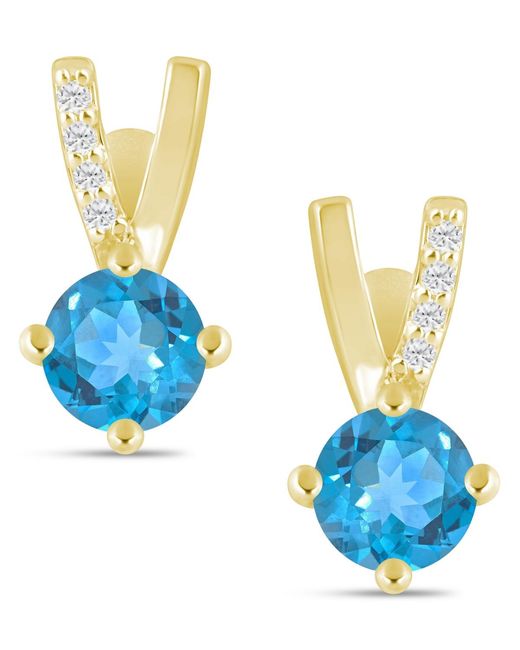Macy's Blue Gemstone And Diamond Earrings (1/20 Ct. T.w.