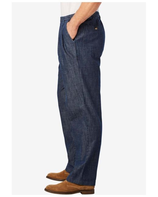 Kingsize Natural Big & Tall Knockarounds Full-elastic Waist Pleated Pants for men