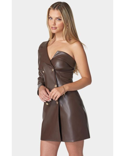 Bebe Brown One Shoulder Faux Leather Blazer Dress