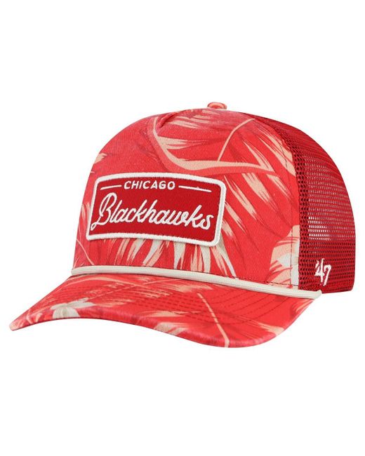 '47 Red 47 Brand Chicago Blackhawks Tropicalia Allover Print Trucker Adjustable Hat for men