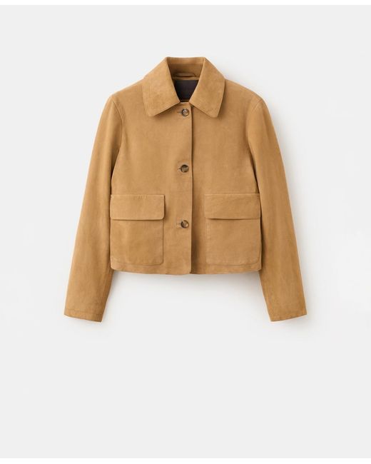 Mango Blue Chest-pocket Suede Jacket