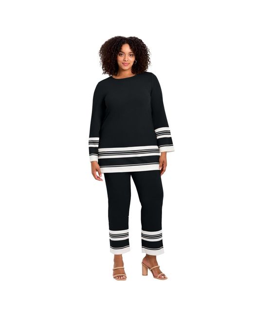 Avenue Black Plus Size Border Stripe Tunic