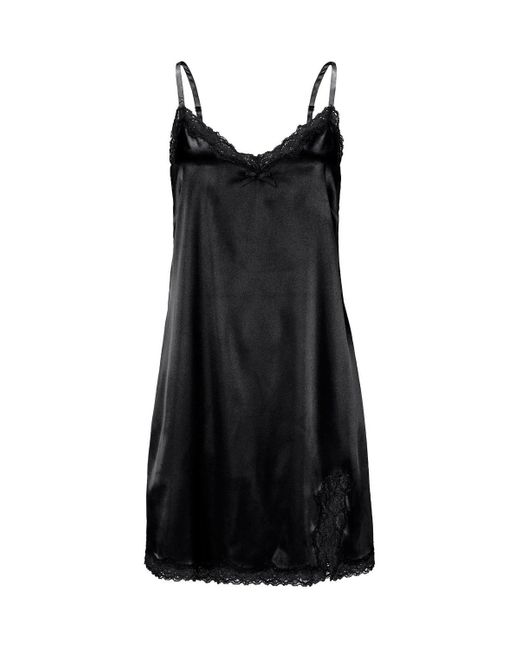 Lascana Black Lace Trim Satin Negligee