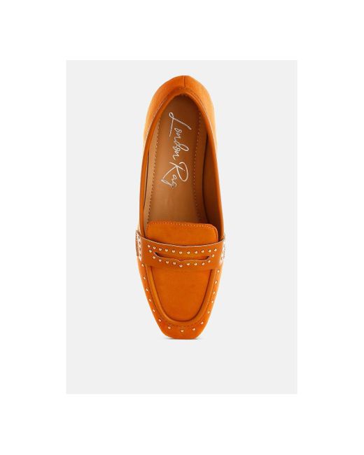 LONDON RAG Orange Lumina Penny Strap Studded Loafers