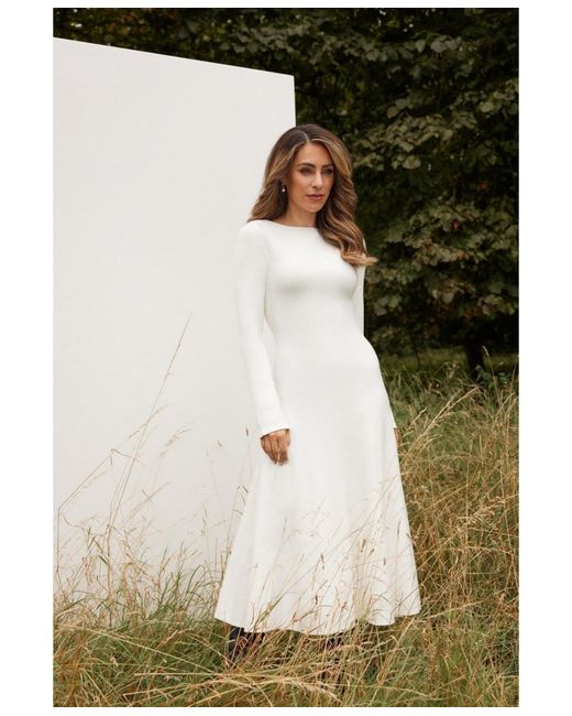 Karen Millen White Knit Wool Look Full Skirt Midi Dress