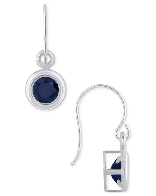 Macy's Blue Sapphire Bezel Fish Hook Drop Earrings (3/4 Ct. T.w.