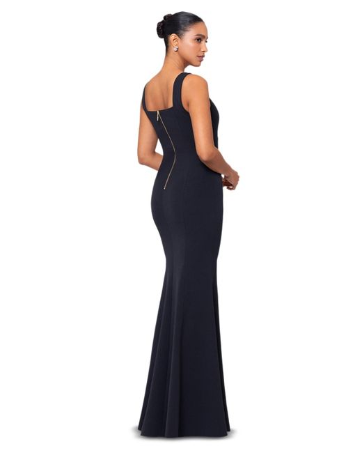 Betsy & Adam Blue Square-neck Mermaid Gown