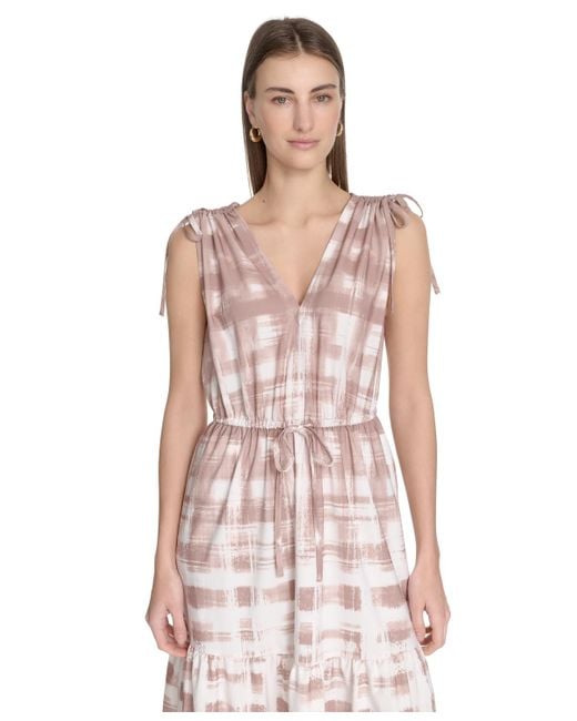 Calvin Klein Pink Printed V-neck A-line Midi Dress
