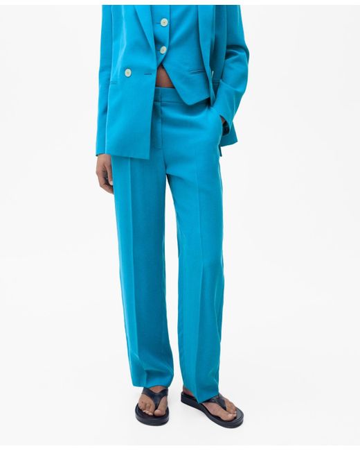 Mango Blue Straight Suit Trouser Pants