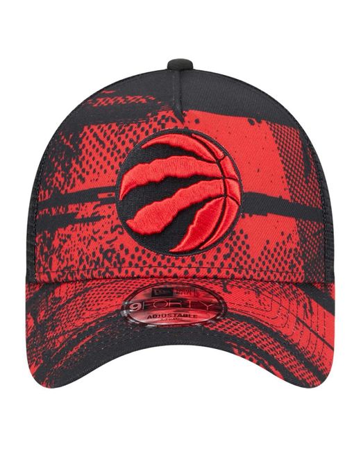 KTZ Black/red Toronto Raptors Tip Off A-frame Trucker 9forty Adjustable Hat for men