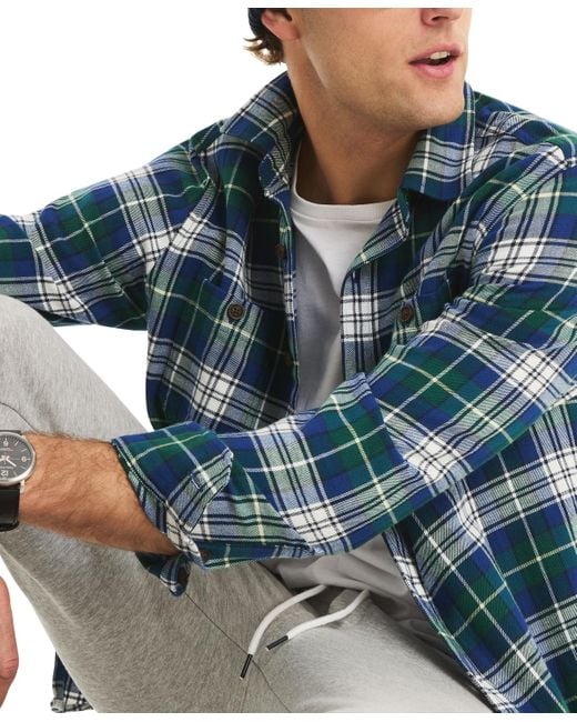 Nautica Blue Straight Collar Plaid Shirt for men