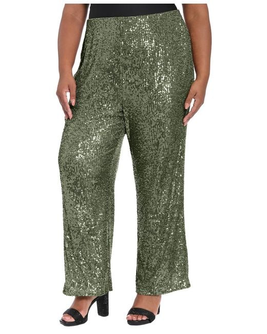 Muse Green Plus Size Sequin Pull On Pants