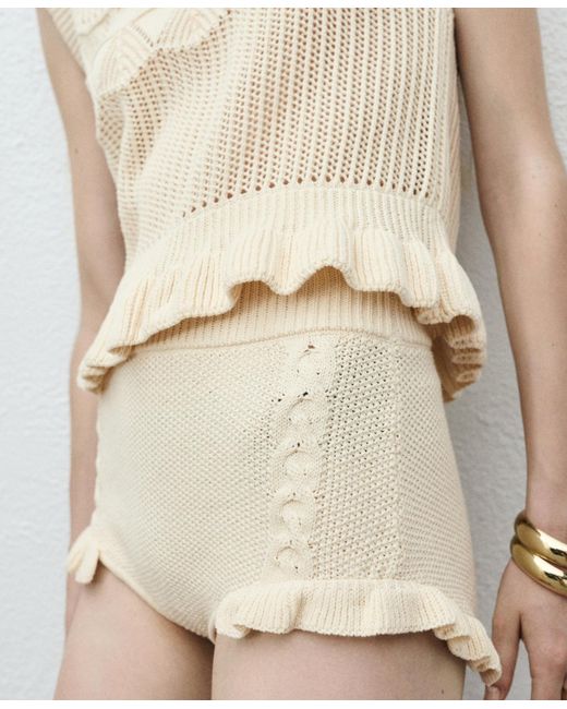 Mango White Ruffled Openwork Knit Sweater Vest
