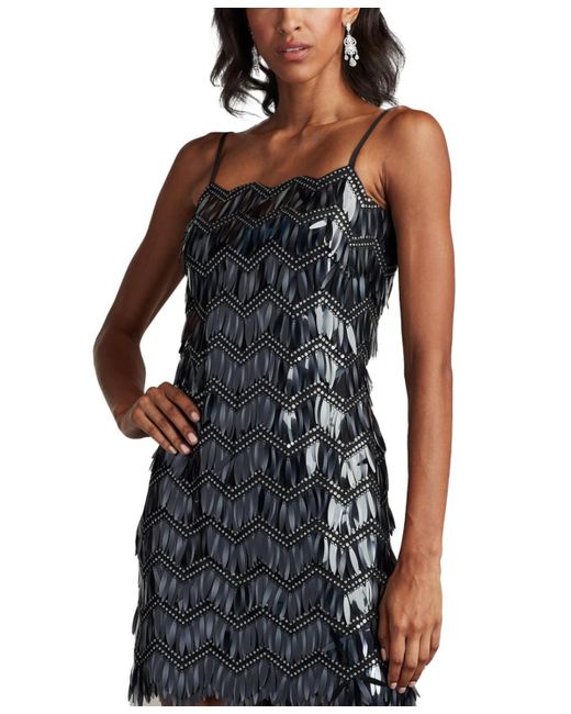 Tadashi Shoji Blue Colie Sequin Fringe Mini Dress