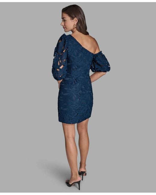 BCBGMAXAZRIA Lace One-shoulder Textured Puff Sleeve Mini Dress in Blue | Lyst BCBGMAXAZRIA Lace One-shoulder Textured Puff Sleeve Mini Dress in Blue | Lyst
