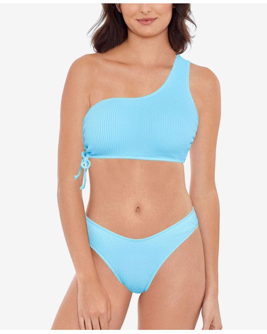 Salt + Cove Blue Juniors' Sandy Ribbed One-shoulder Bikini Top & Bottom, Created For Macy's